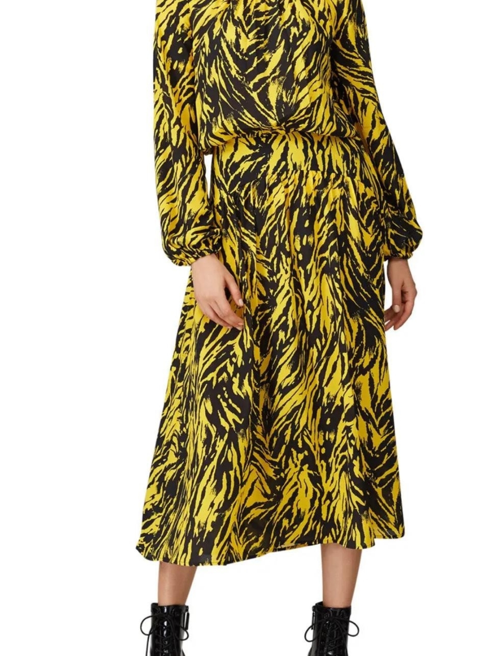 N°21 Alessandro Dell'Acqua Yellow & Black Zebra Animal Print Midi Dress